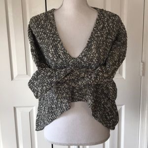 Express Black Marled Crop V-neck Sweater Sz XS